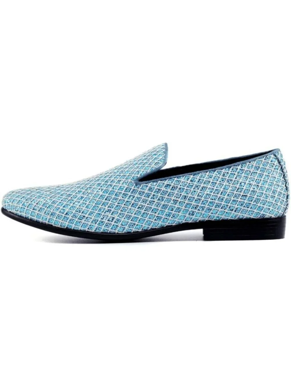 Bolano Men's Turquoise Glitter Loafers Slip On Metallic Tuxedo Block Heel Shoes